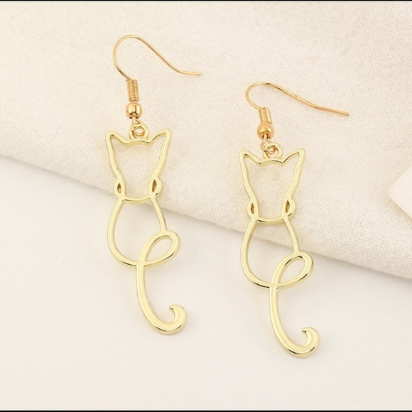 NEW Cat Earrings Gold Kitty - Picture 3 of 5